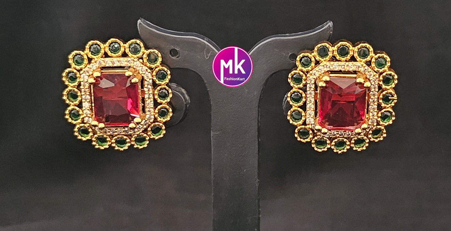 Gold finish AD stone Multi-color Stone Big stud Earrings - Partywear changeable Earrings - MK Fashionkart - Fashion Jewelry