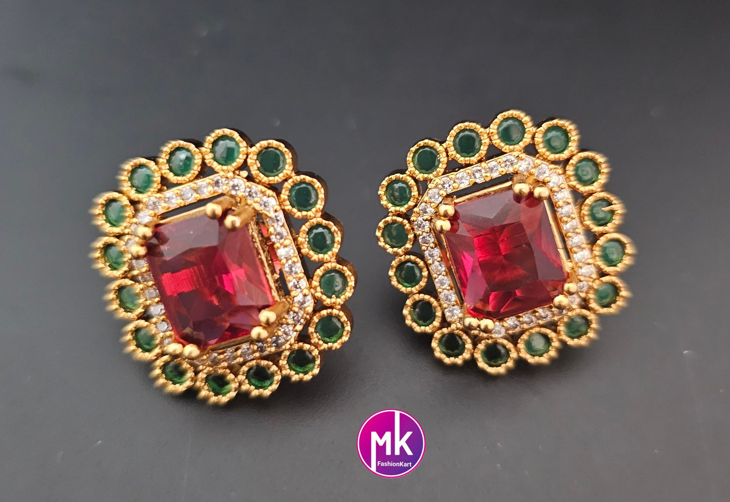 Gold finish AD stone Multi-color Stone Big stud Earrings - Partywear changeable Earrings - MK Fashionkart - Fashion Jewelry
