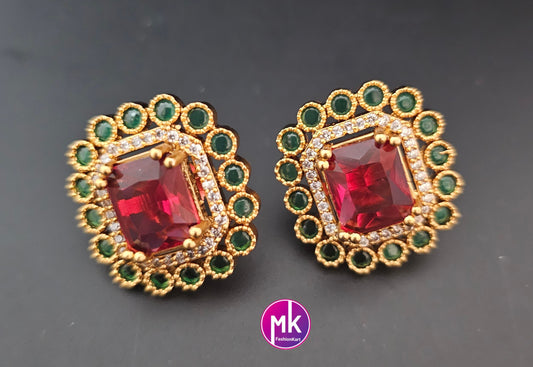 Gold finish AD stone Multi-color Stone Big stud Earrings - Partywear changeable Earrings - MK Fashionkart - Fashion Jewelry