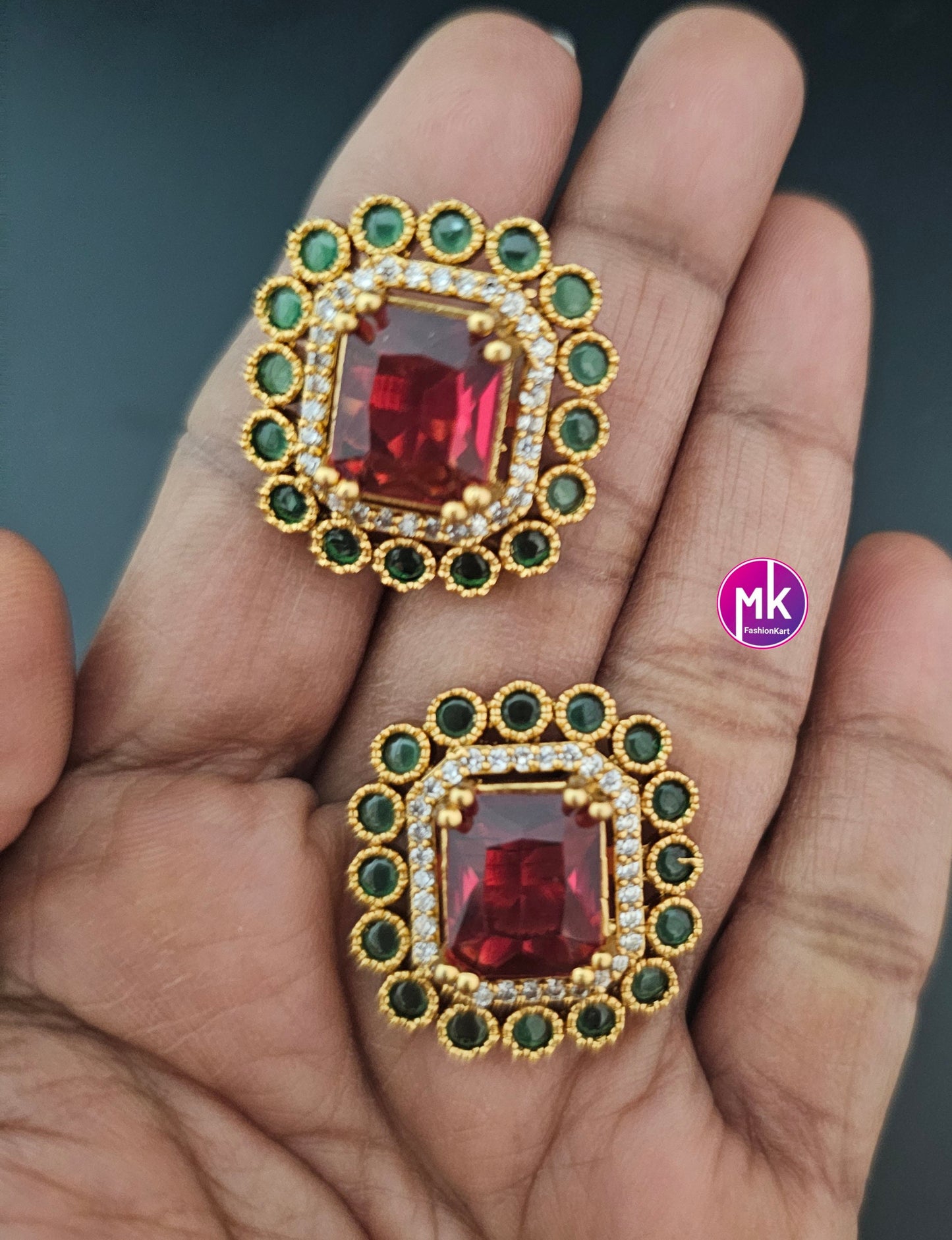 Gold finish AD stone Multi-color Stone Big stud Earrings - Partywear changeable Earrings - MK Fashionkart - Fashion Jewelry