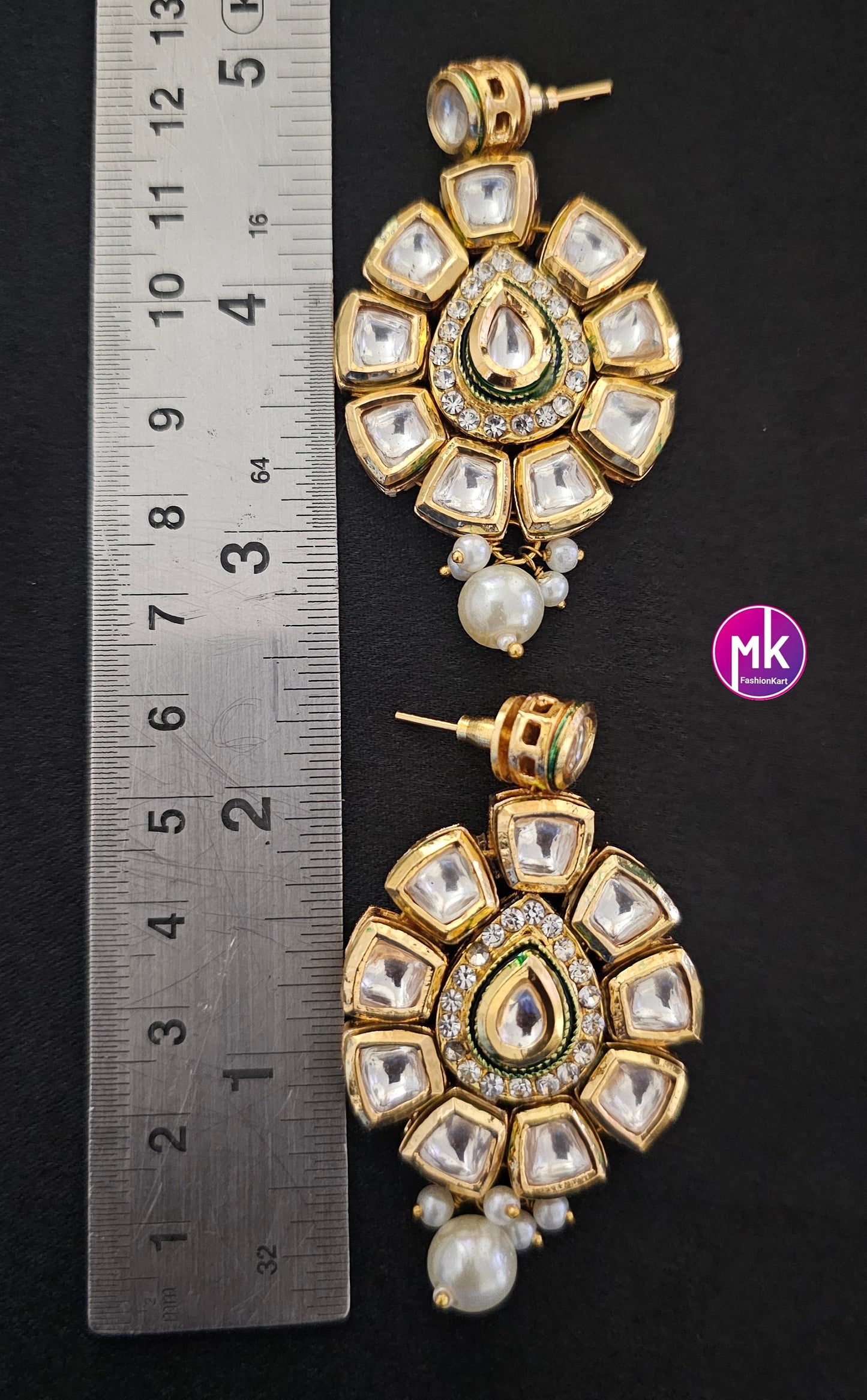 Premium Quality Gold polish Kundan Polki Bridal Choker with multi-strand piroyi pearls with Polki Earrings -  MK Fashionkart