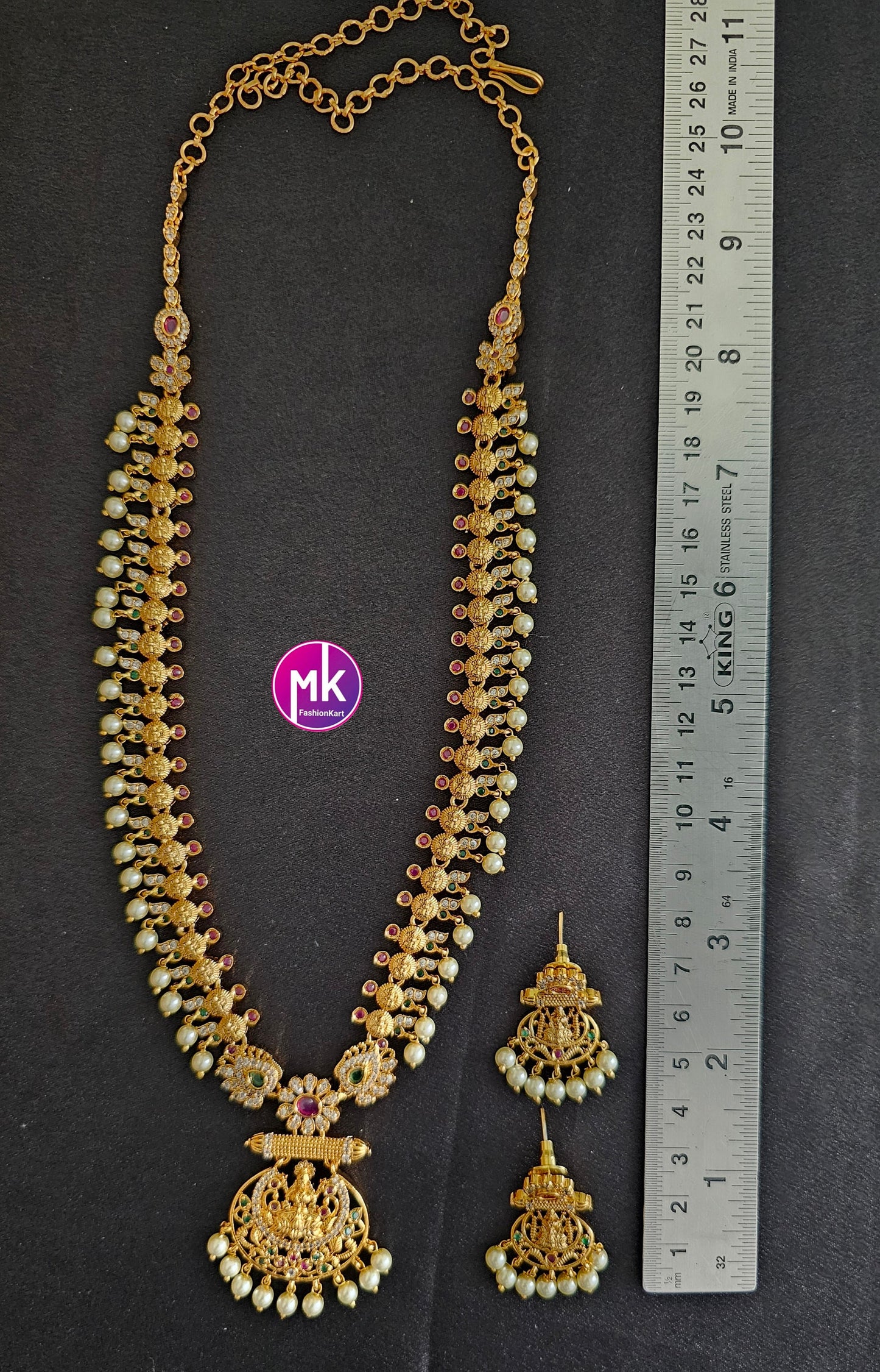 Lakshmi Premium quality Matte gold finish AD/CZ Haram with cute Earrings  - Traditional Jewelry - MK Fashionkart