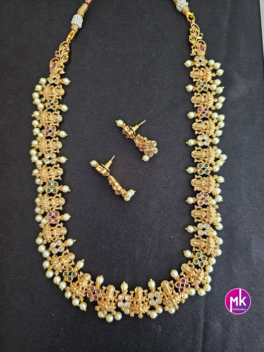 Lakshmi AD stone Premium Quality Matte gold finish Haram with matching Earrings - Bridal Haram - MK Fashionkart