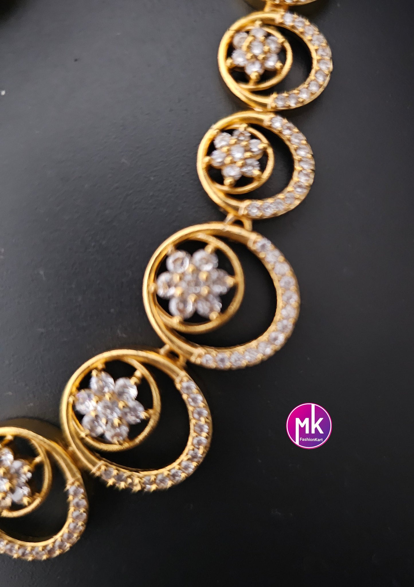 Premium Gold finish AD stone flower design necklace with matching big Earrings - Trendy Jewelry - Mk Fashionkart