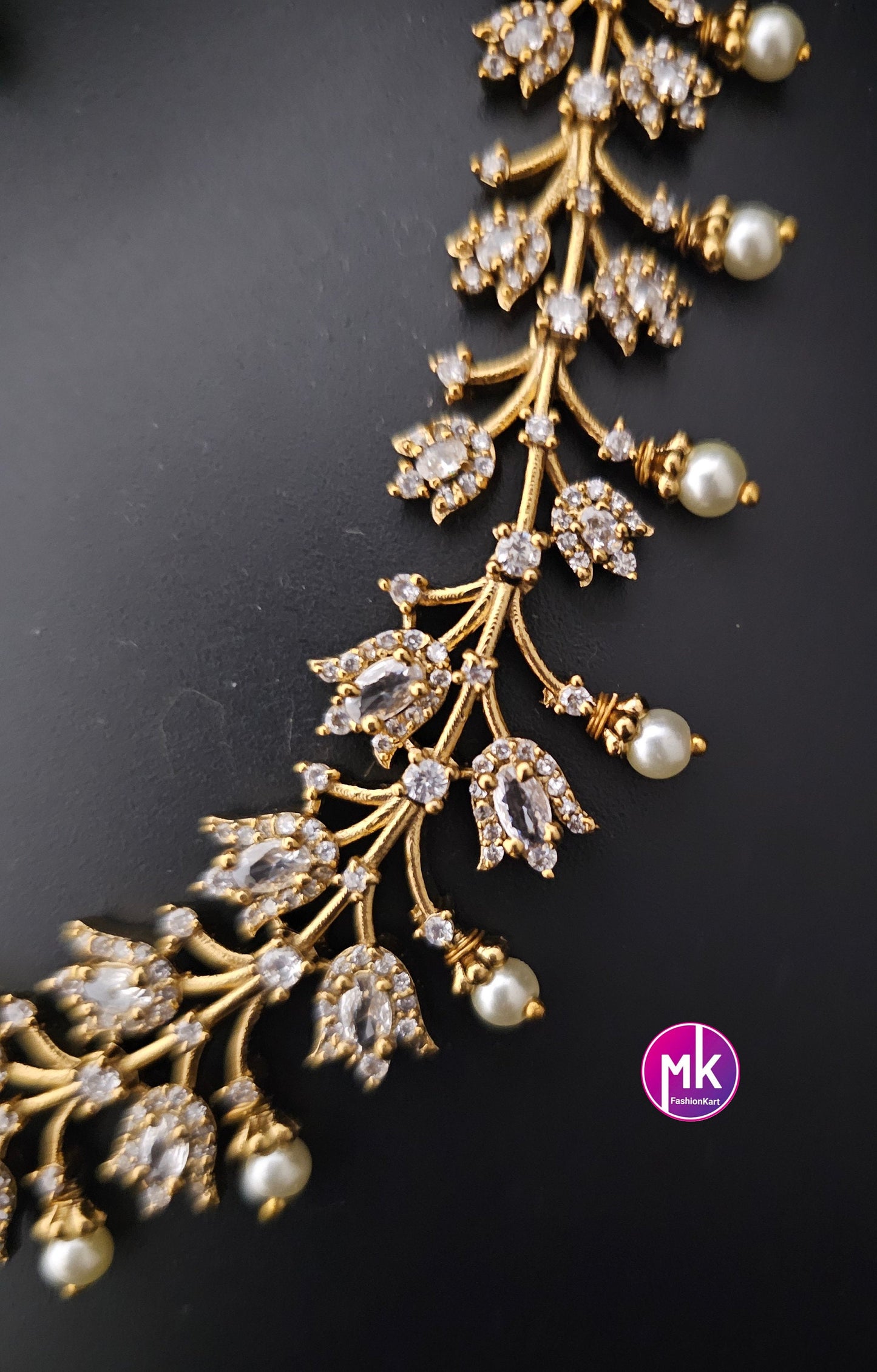 Beautiful design Gold finish AD stone necklace with matching Earrings - Trendy Necklace - MK Fashionkart