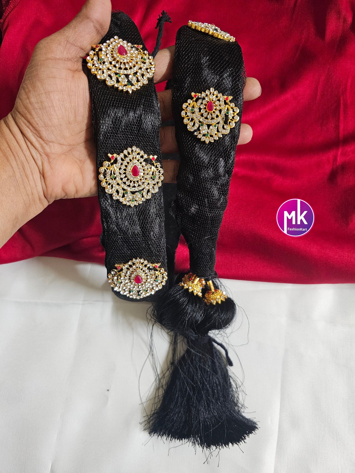 Handmade AD stones Jada Billa set for Baby shower/wedding/saree function/Hair Accessories/Bridal Hair Decoration -  MK Fashionkart