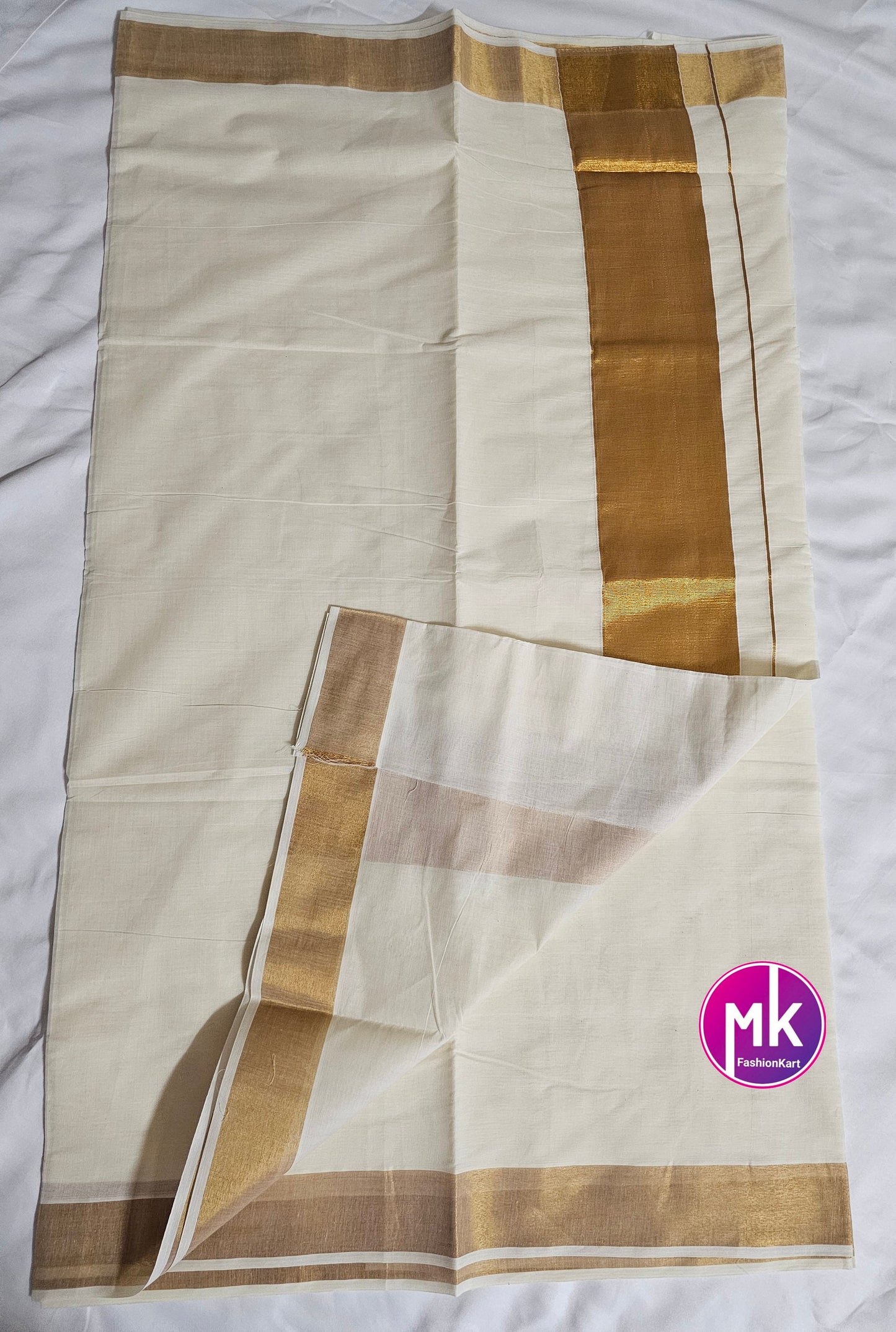 Traditional Kerala Kasavu cotton Saree - Puja Saree from kerala with Golden Border - Stylish cotton Saree for all seasons - MK Fashionkart