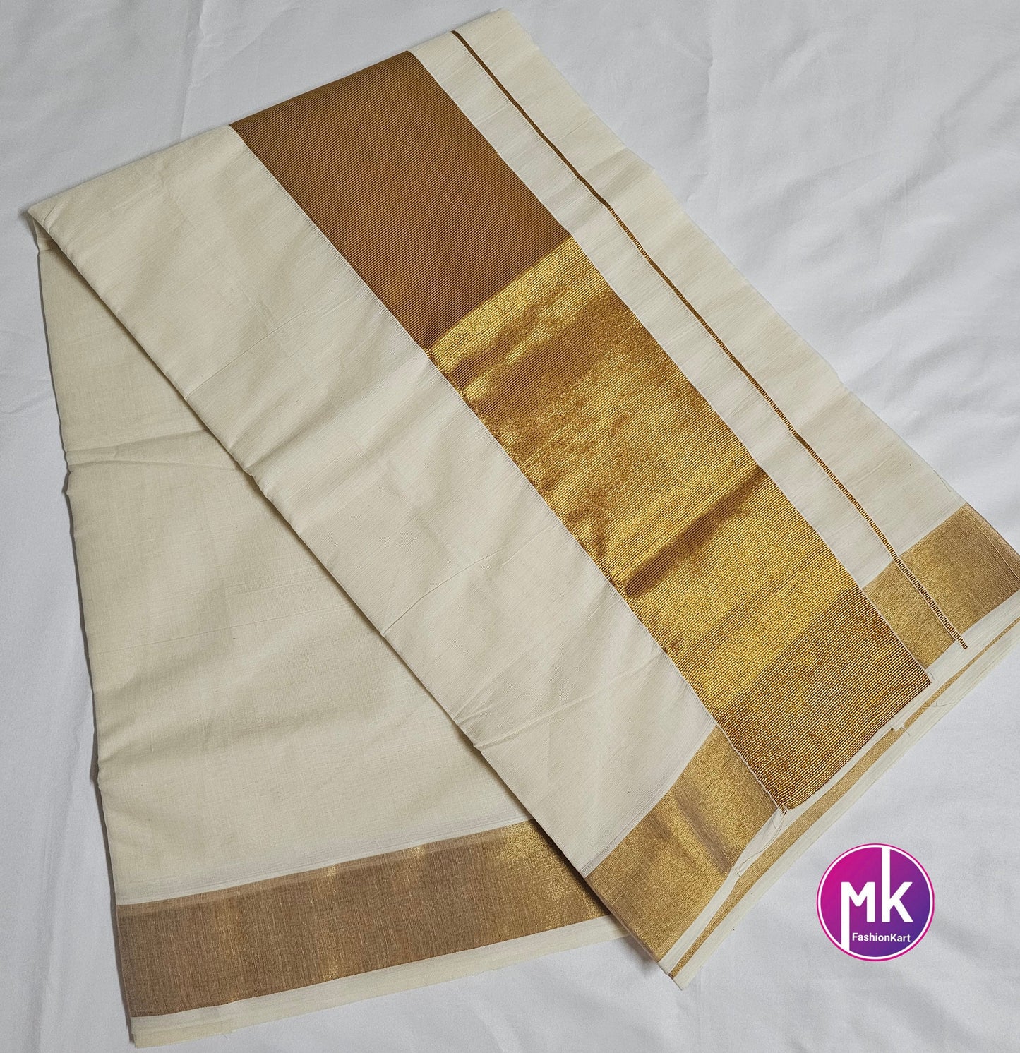 Traditional Kerala Kasavu cotton Saree - Puja Saree from kerala with Golden Border - Stylish cotton Saree for all seasons - MK Fashionkart