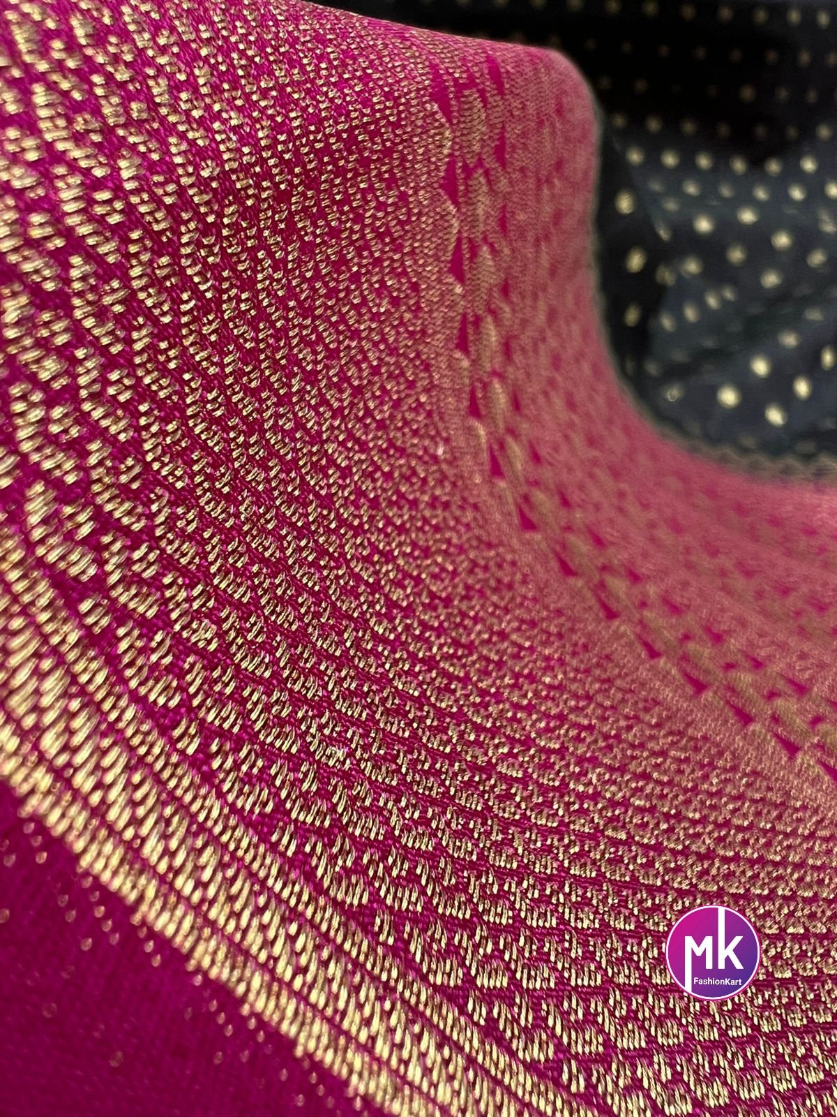 Pure Khaddi Crystal georgette with the richness of zari border - Black with Rani pink Saree and Running blouse (unstitched) - MK Fashionkart