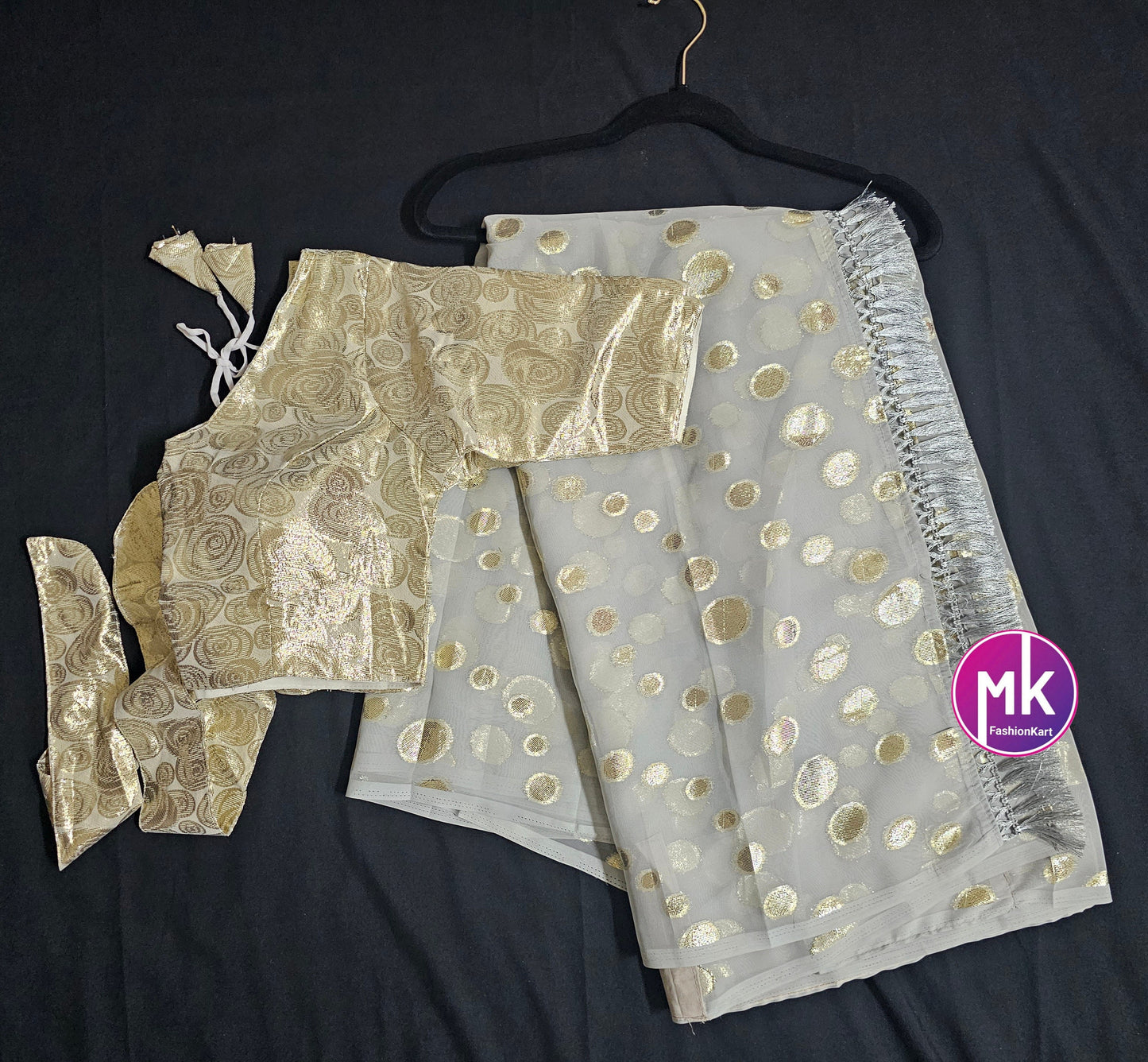 Bollywood Georgette with Anmol gold zari weaving shining saree with tussle stitched blouse - Designer stitched blouse - MK Fashionkart