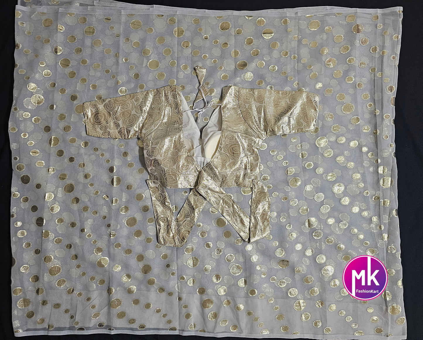 Bollywood Georgette with Anmol gold zari weaving shining saree with tussle stitched blouse - Designer stitched blouse - MK Fashionkart