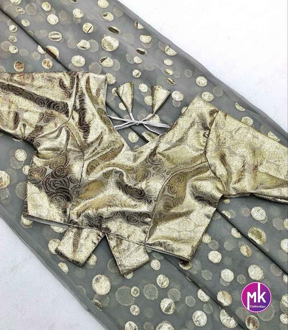 Bollywood Georgette with Anmol gold zari weaving shining saree with tussle stitched blouse - Designer stitched blouse - MK Fashionkart
