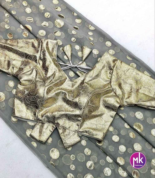 Bollywood Georgette with Anmol gold zari weaving shining saree with tussle stitched blouse - Designer stitched blouse - MK Fashionkart
