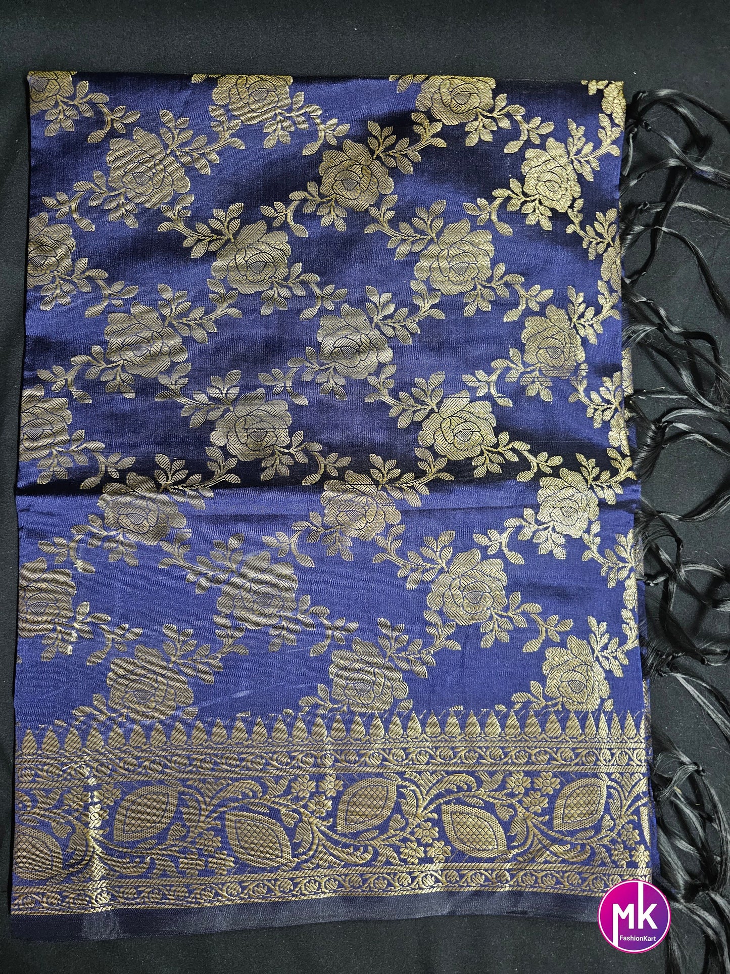 Banarasi Silk Dark Blue color Dupatta with floral weaving - MK Fashionkart