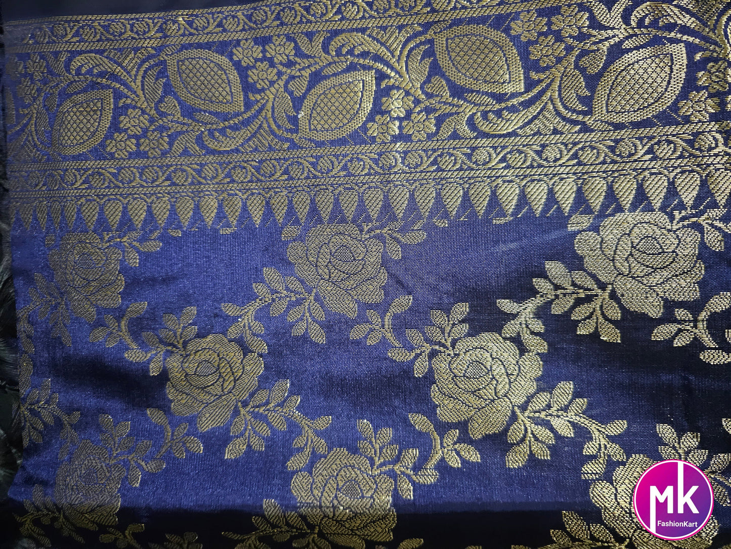 Banarasi Silk Dark Blue color Dupatta with floral weaving - MK Fashionkart
