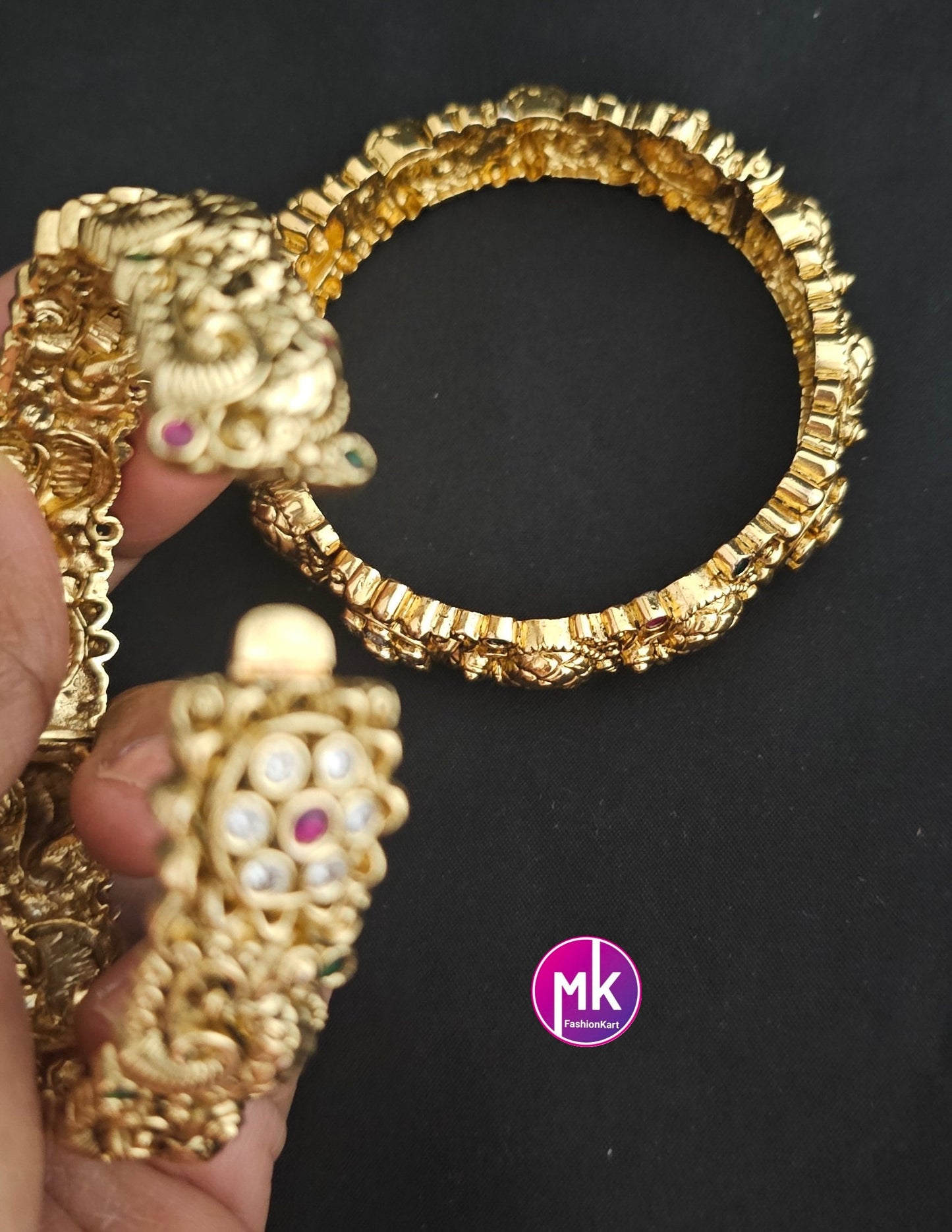 Premium Quality Premium Polish Peacock Matte antique (open type) bangles - Set of 2 bangles - Size 2.6 - Fashion Jewelry - MK Fashionkart