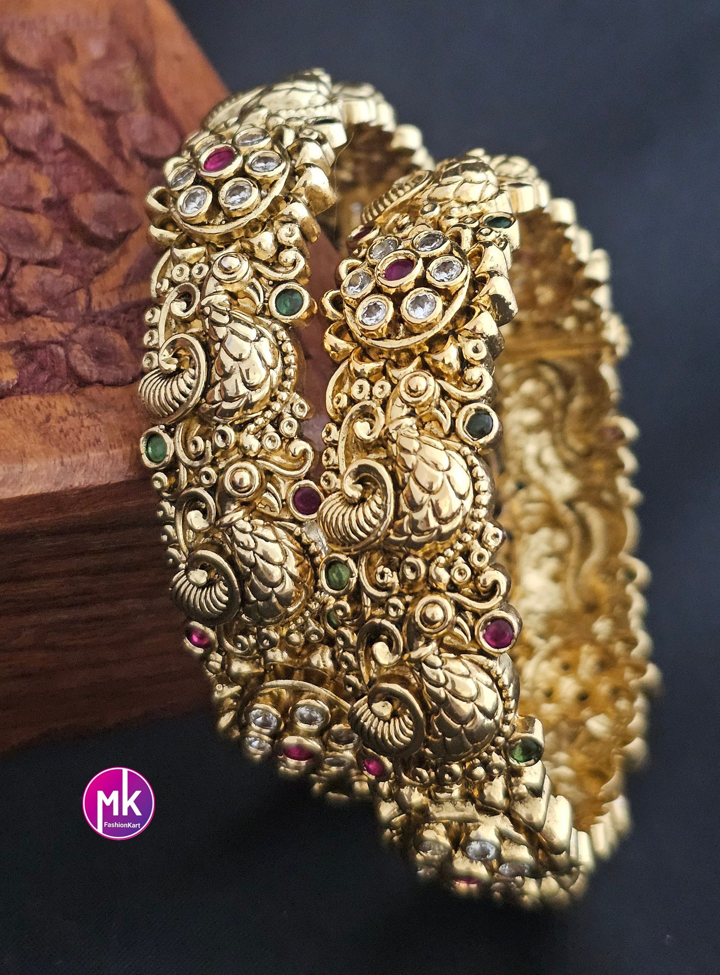 Premium Quality Premium Polish Peacock Matte antique (open type) bangles - Set of 2 bangles - Size 2.6 - Fashion Jewelry - MK Fashionkart