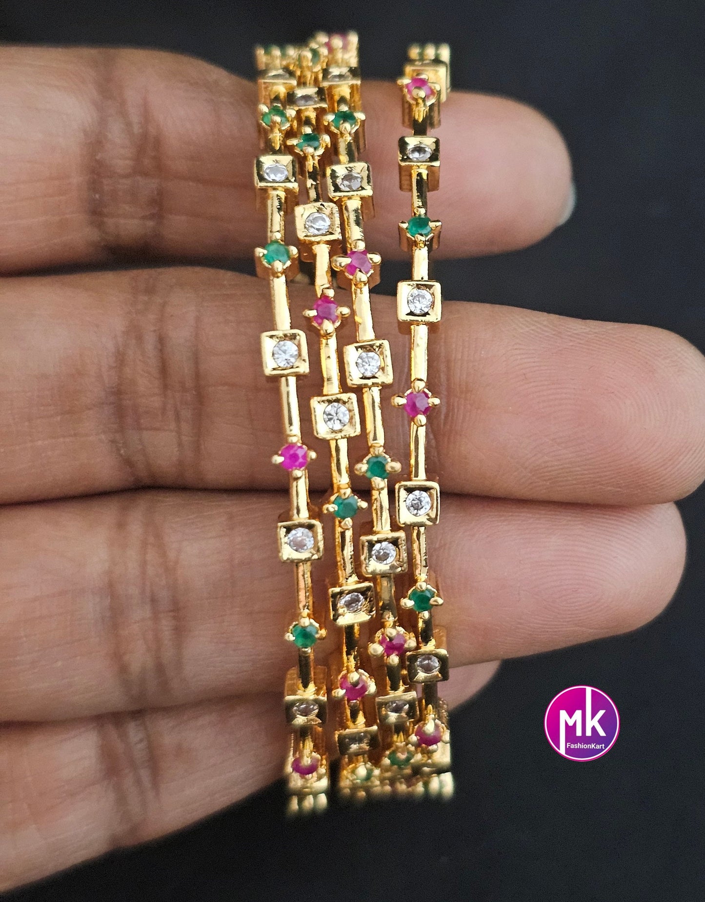 Premium Quality Gold finish AD White stone Bangles - Set of 4 bangles - Size 2.4, 2.6 - Fashion Jewelry - MK Fashionkart
