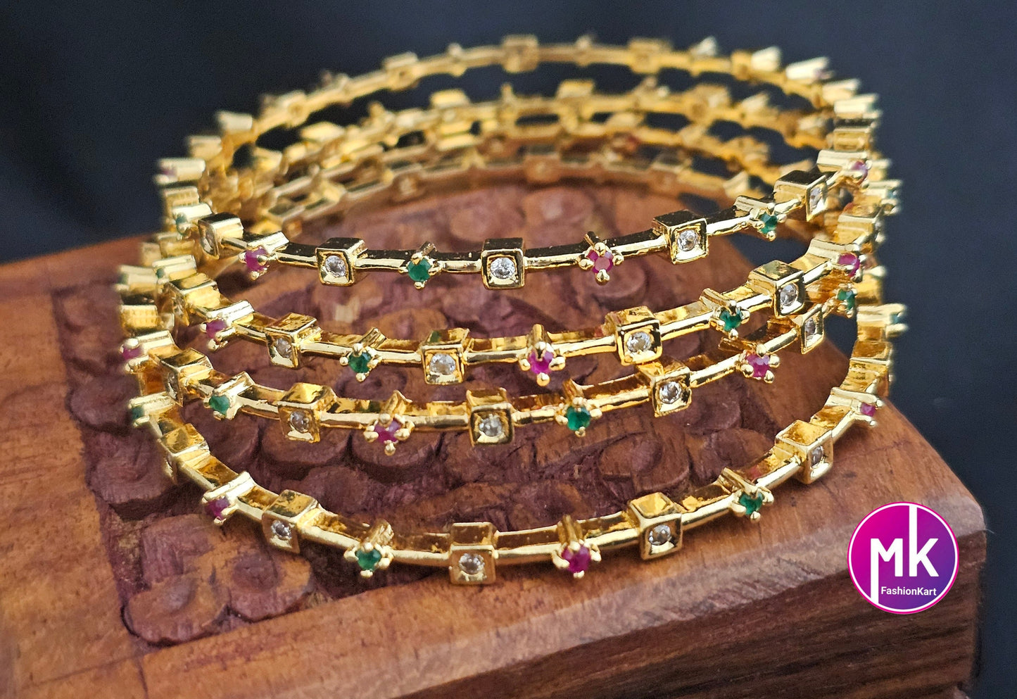 Premium Quality Gold finish AD White stone Bangles - Set of 4 bangles - Size 2.4, 2.6 - Fashion Jewelry - MK Fashionkart