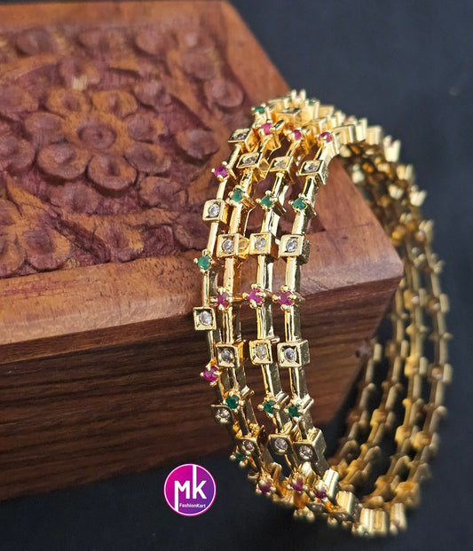 Premium Quality Gold finish AD White stone Bangles - Set of 4 bangles - Size 2.4, 2.6 - Fashion Jewelry - MK Fashionkart