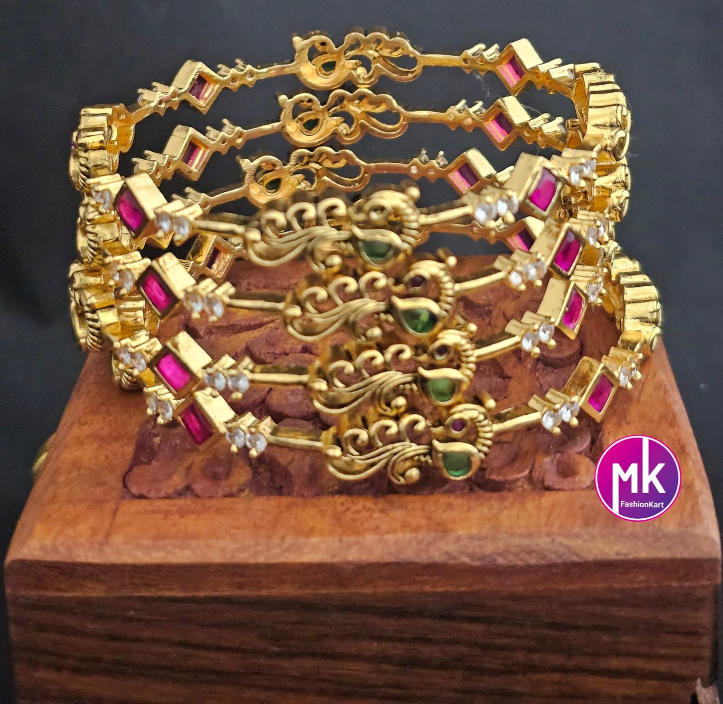 Peacock Premium Quality Matte finish AD White stone Bangles - Set of 4 bangles - Size 2.4, 2.6 and 2.8 - Fashion Jewelry - MK Fashionkart