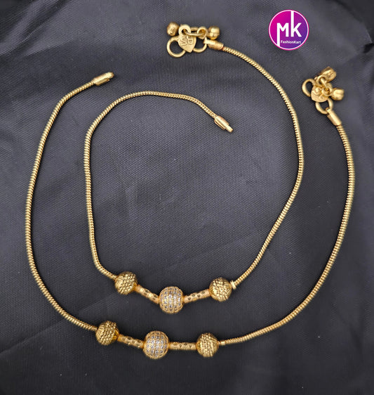 Gold finish Premium Quality AD stone Anklet/Leg chain/kolusu-  MK Fashionkart - Indian Fashion Jewelry