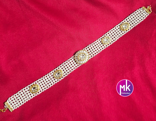 Bollywood style Gold plated Indian Sheesh phool Kundan chain Head Tiara Jewelry set - Head Band - Bridal Matha Patti - MK Fashionkart