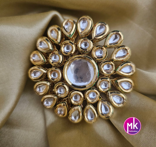 Bollywood Big Jaipur Kundan Polki Stone with Meenakari work backside Finger Ring (Adjustable)/- Fashion Jewelry Rings - MK Fashionkart