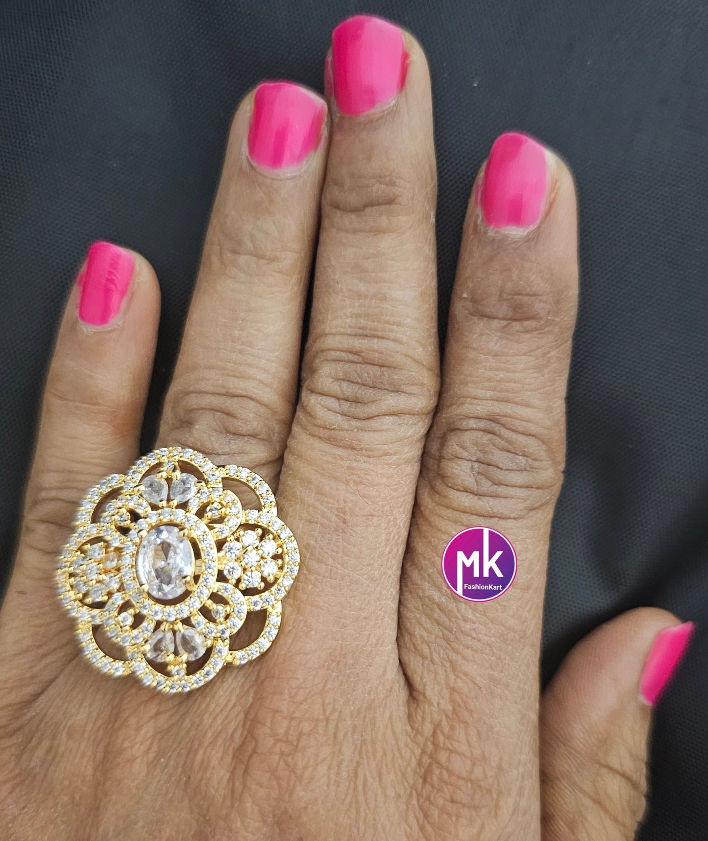 Flower design Gold premium quality AD/CZ stones Finger Ring (Adjustable)/Bollywood Ring -  MK Fashionkart
