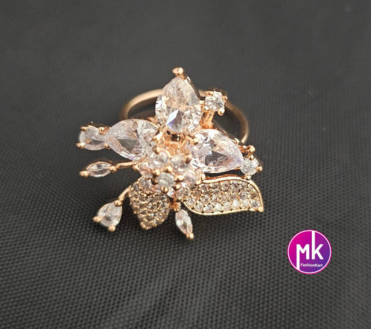 Flower design Rose gold premium quality AD/CZ stones Finger Ring (Adjustable)/Bollywood Ring -  MK Fashionkart
