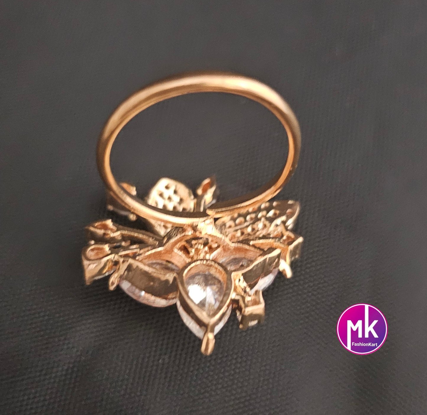 Flower design Rose gold premium quality AD/CZ stones Finger Ring (Adjustable)/Bollywood Ring -  MK Fashionkart