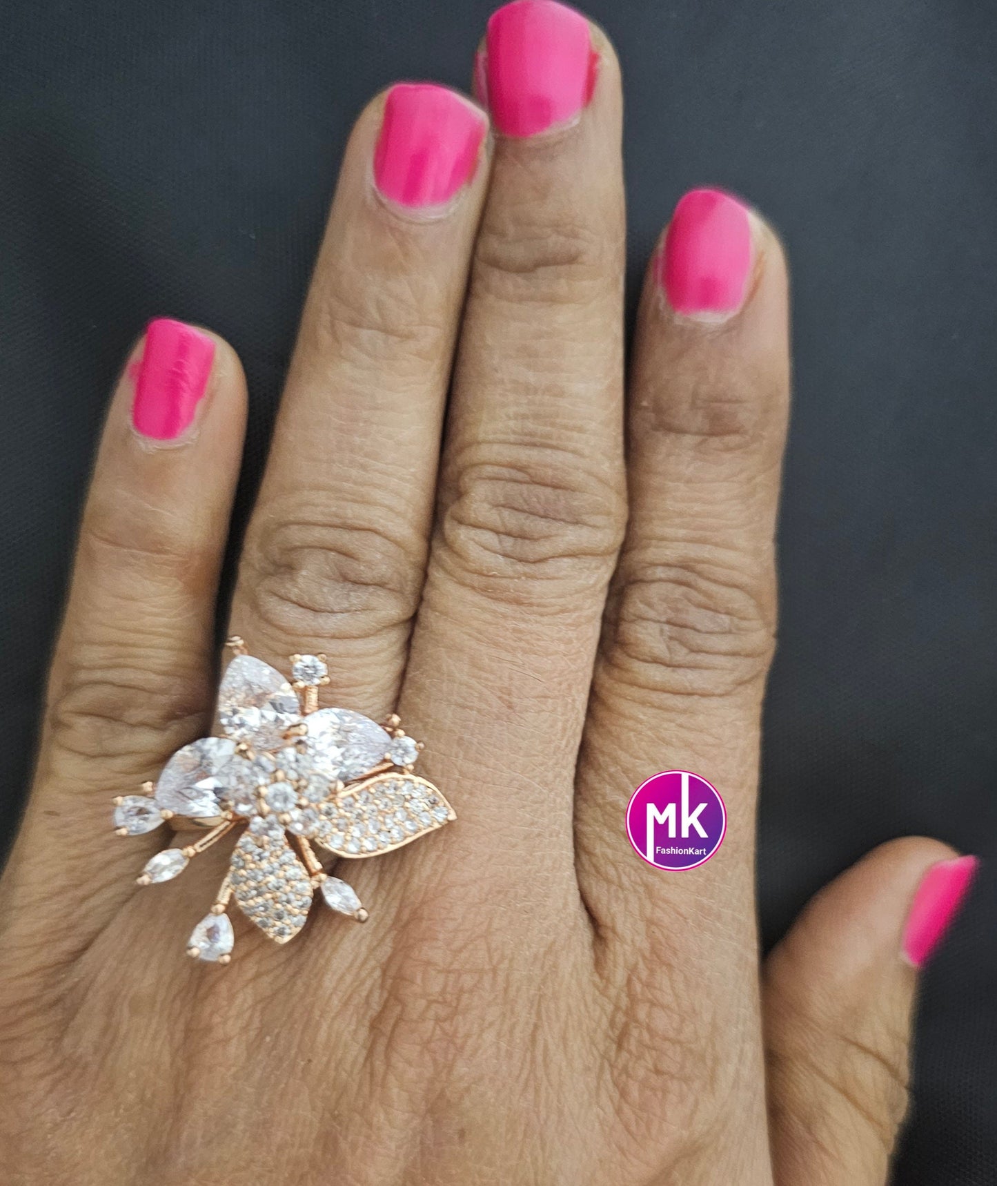 Flower design Rose gold premium quality AD/CZ stones Finger Ring (Adjustable)/Bollywood Ring -  MK Fashionkart