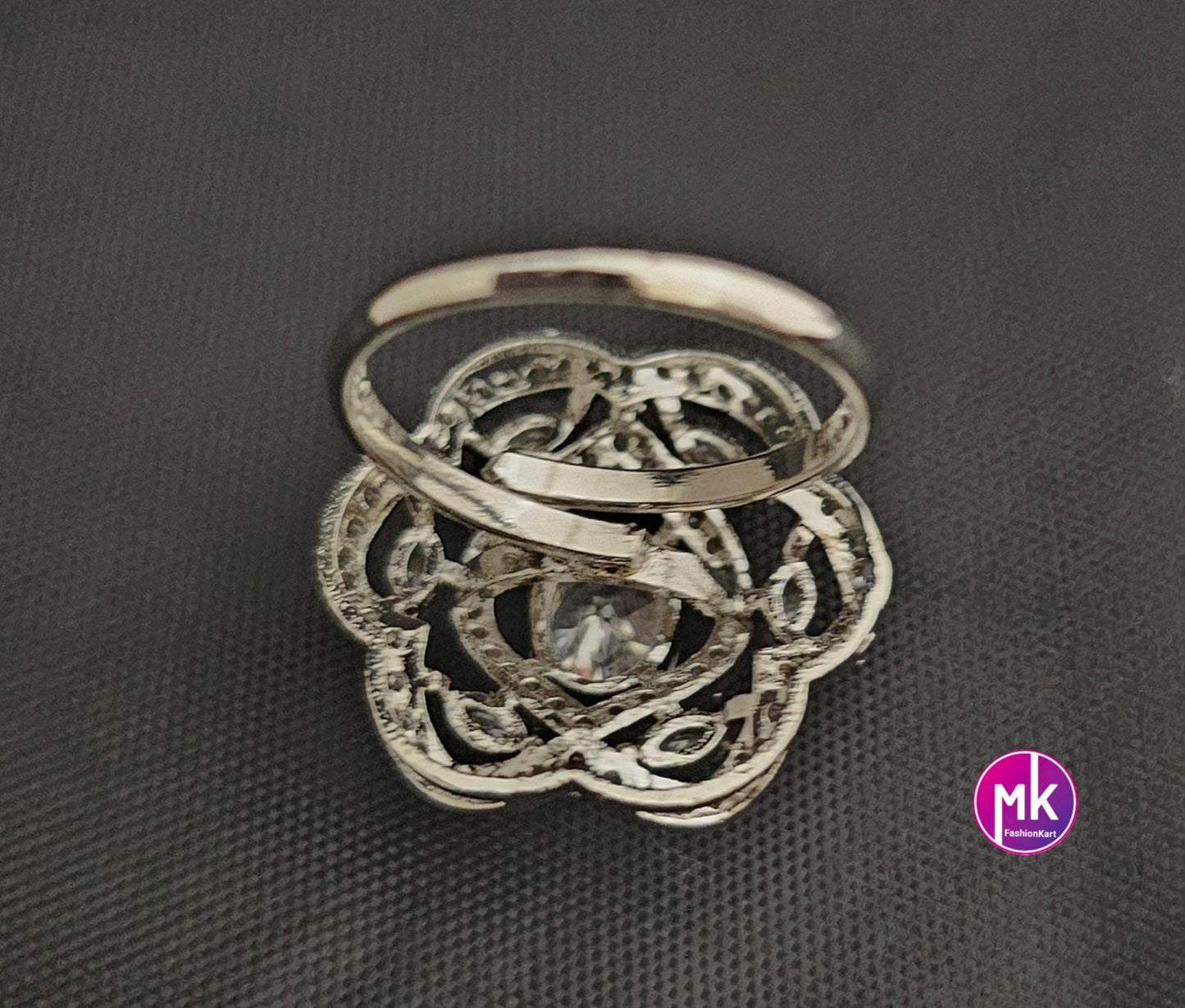 Silver Finish premium quality AD/CZ Stones Finger Ring (Adjustable)/Bollywood Ring -  MK Fashionkart