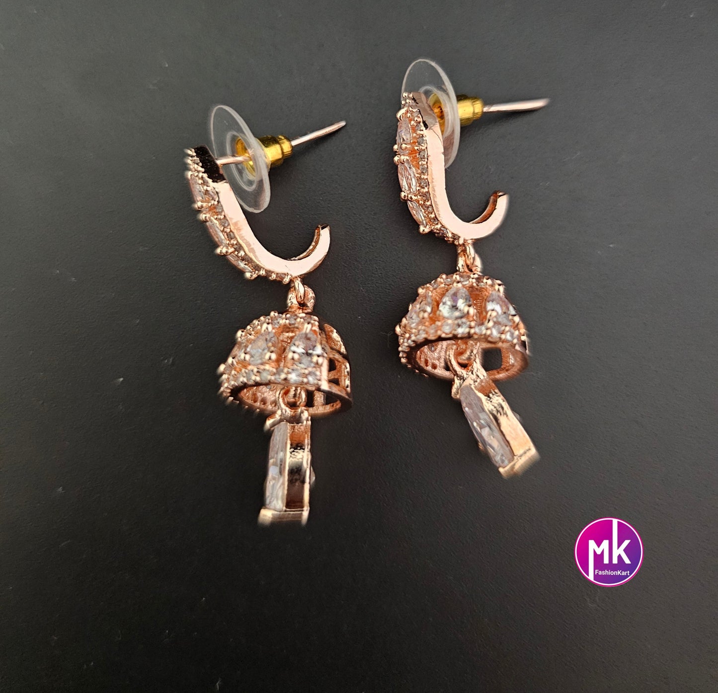 Silver/Rose gold finish premium polish AD stones dangling cute Jhumkis - MK Fashionkart - Fashion Jewelry