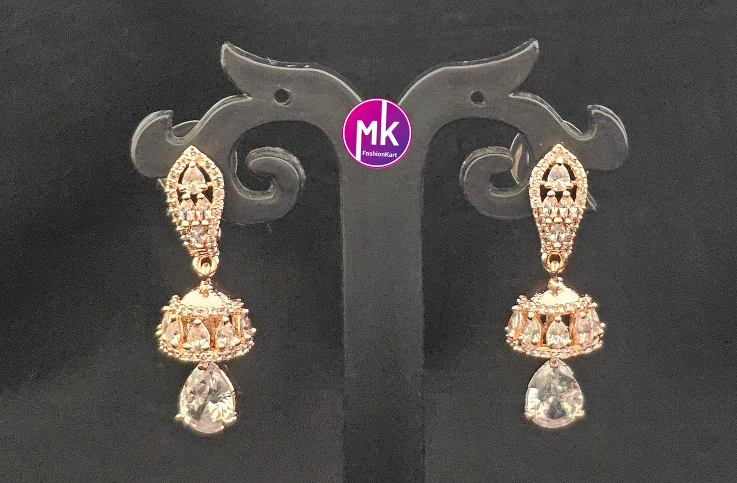 Silver/Rose gold finish premium polish AD stones dangling cute Jhumkis - MK Fashionkart - Fashion Jewelry