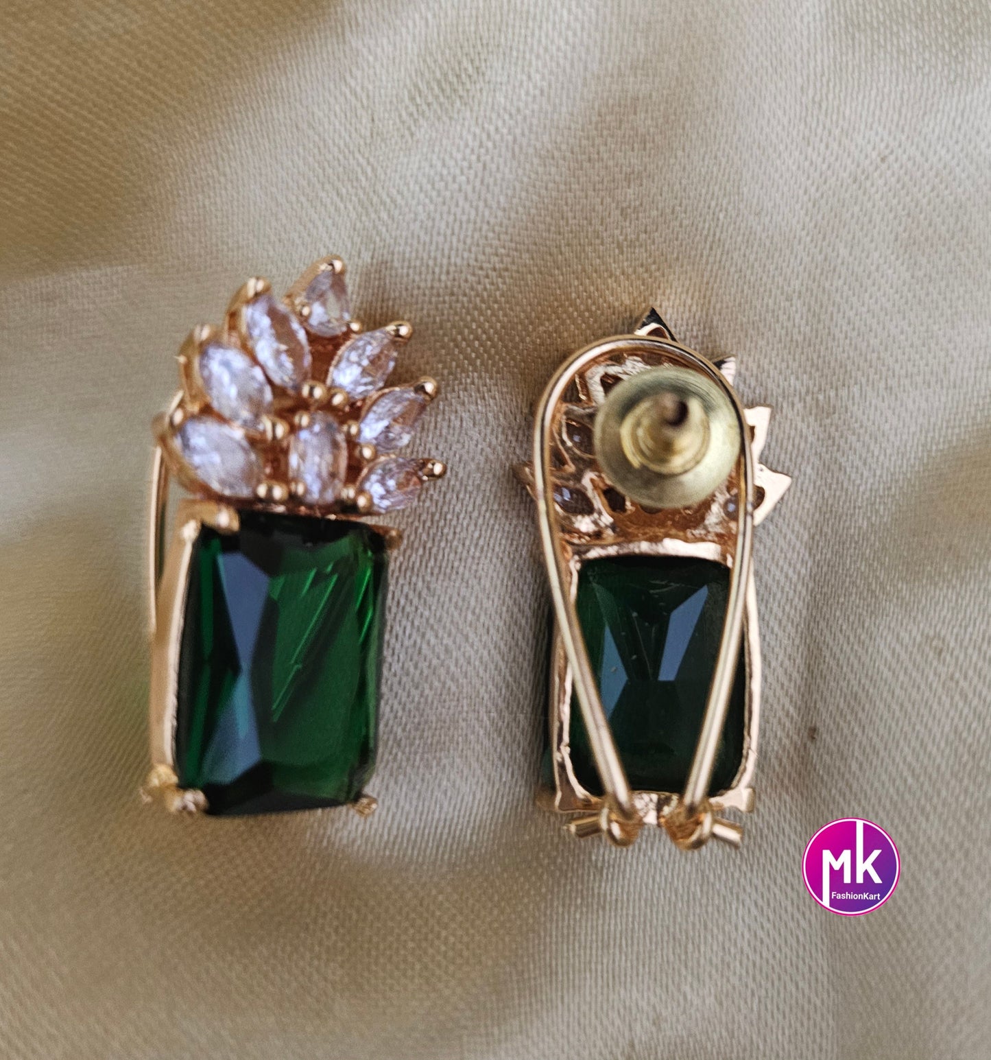 Partywear Gold finish emerald stone premium polish with AD stones Earrings - MK Fashionkart - Fashion Jewelry