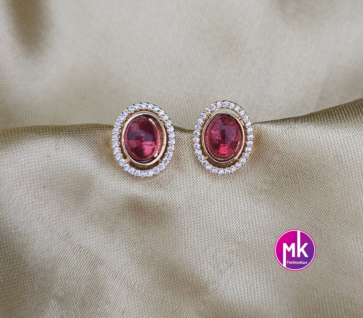Gold finish premium polish AD stone Stud Earrings - Partywear stud Earrings - MK Fashionkart - Fashion Jewelry