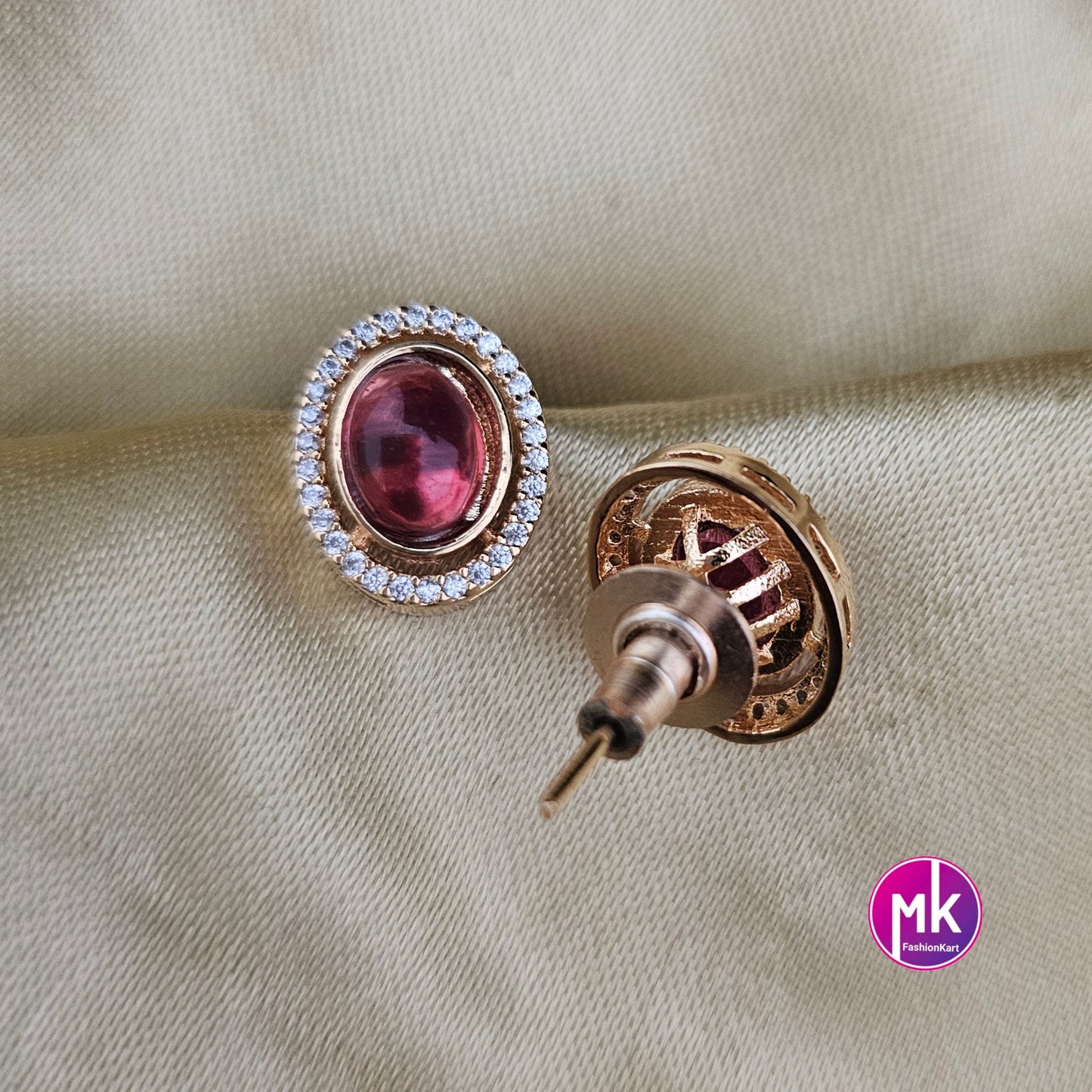 Gold finish premium polish AD stone Stud Earrings - Partywear stud Earrings - MK Fashionkart - Fashion Jewelry