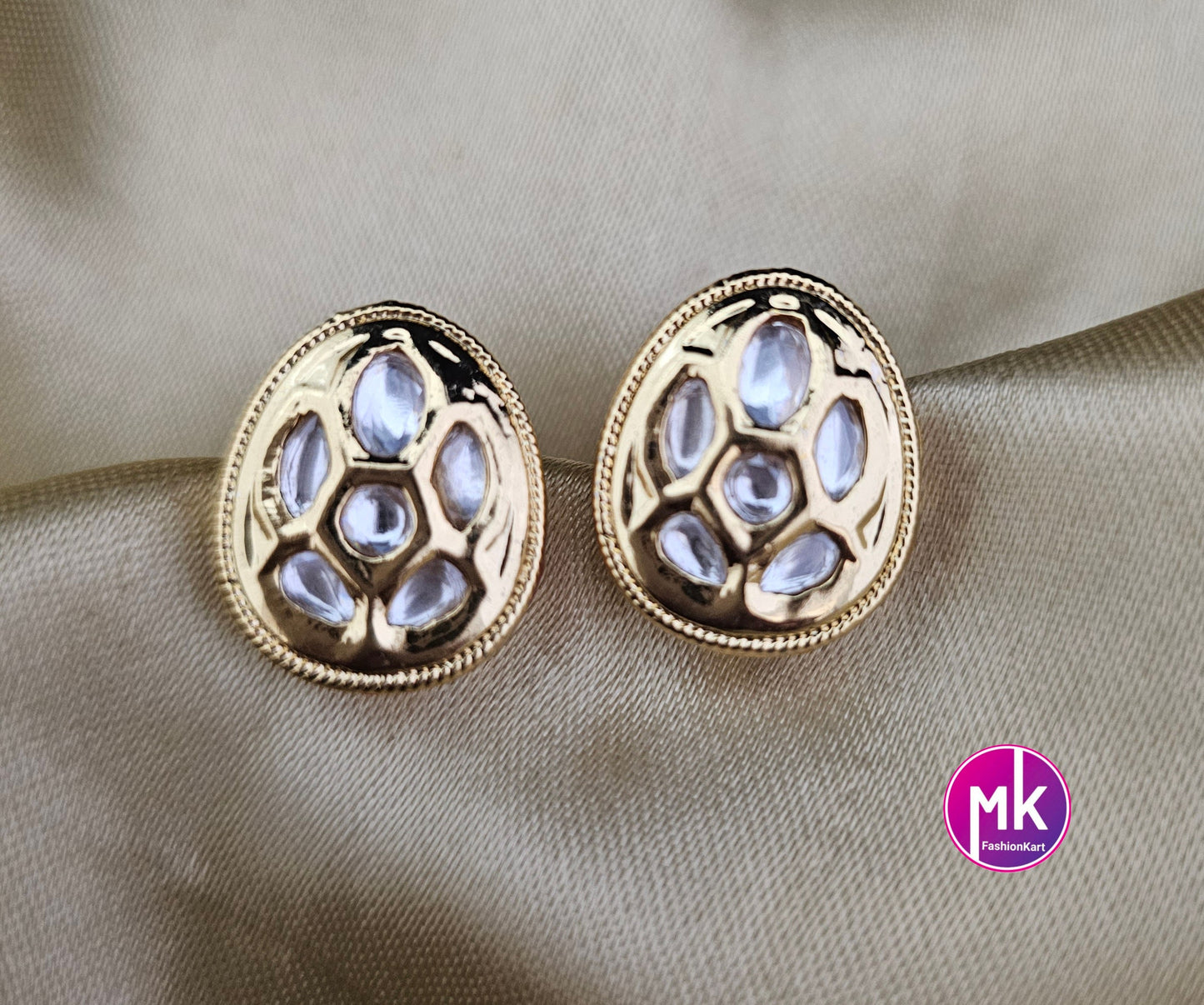 Bollywood Jaipur Kundan with back Meenakari work Gold plated Studs - Wedding Studs - Bridal Studs - Gold stone Studs - MK Fashionkart