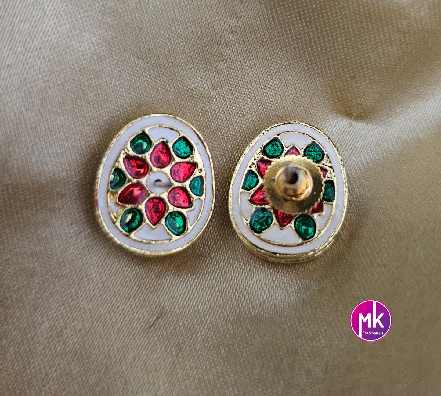 Bollywood Jaipur Kundan with back Meenakari work Gold plated Studs - Wedding Studs - Bridal Studs - Gold stone Studs - MK Fashionkart