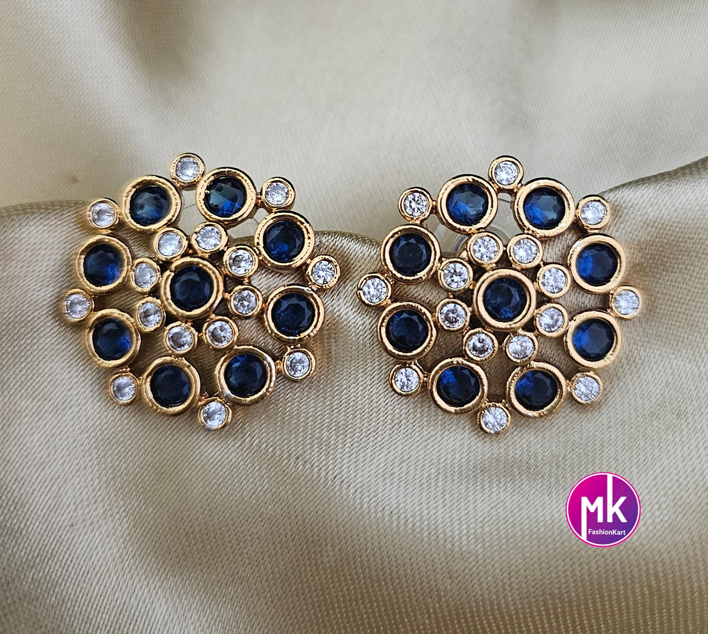 Matte Gold finish AD stone big Earrings - Traditional and Trendy Earrings - Partywear Earrings - MK Fashionkart - Fashion Jewelry