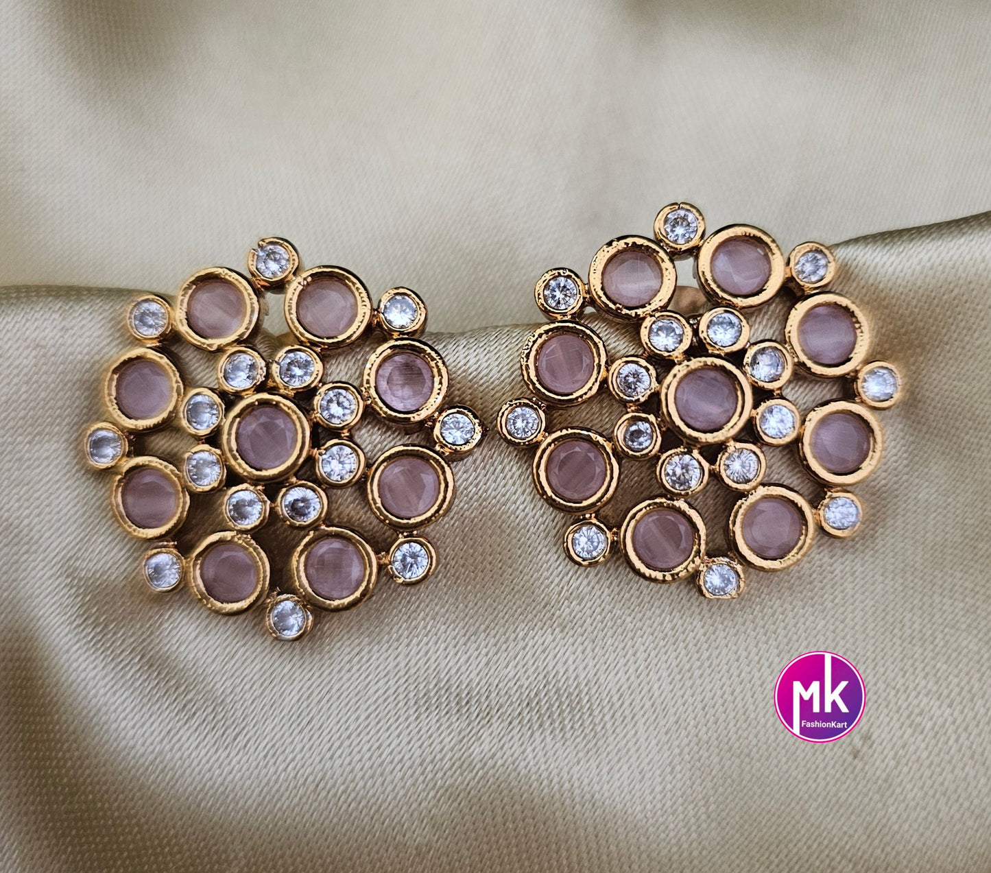 Matte Gold finish AD stone big Earrings - Traditional and Trendy Earrings - Partywear Earrings - MK Fashionkart - Fashion Jewelry