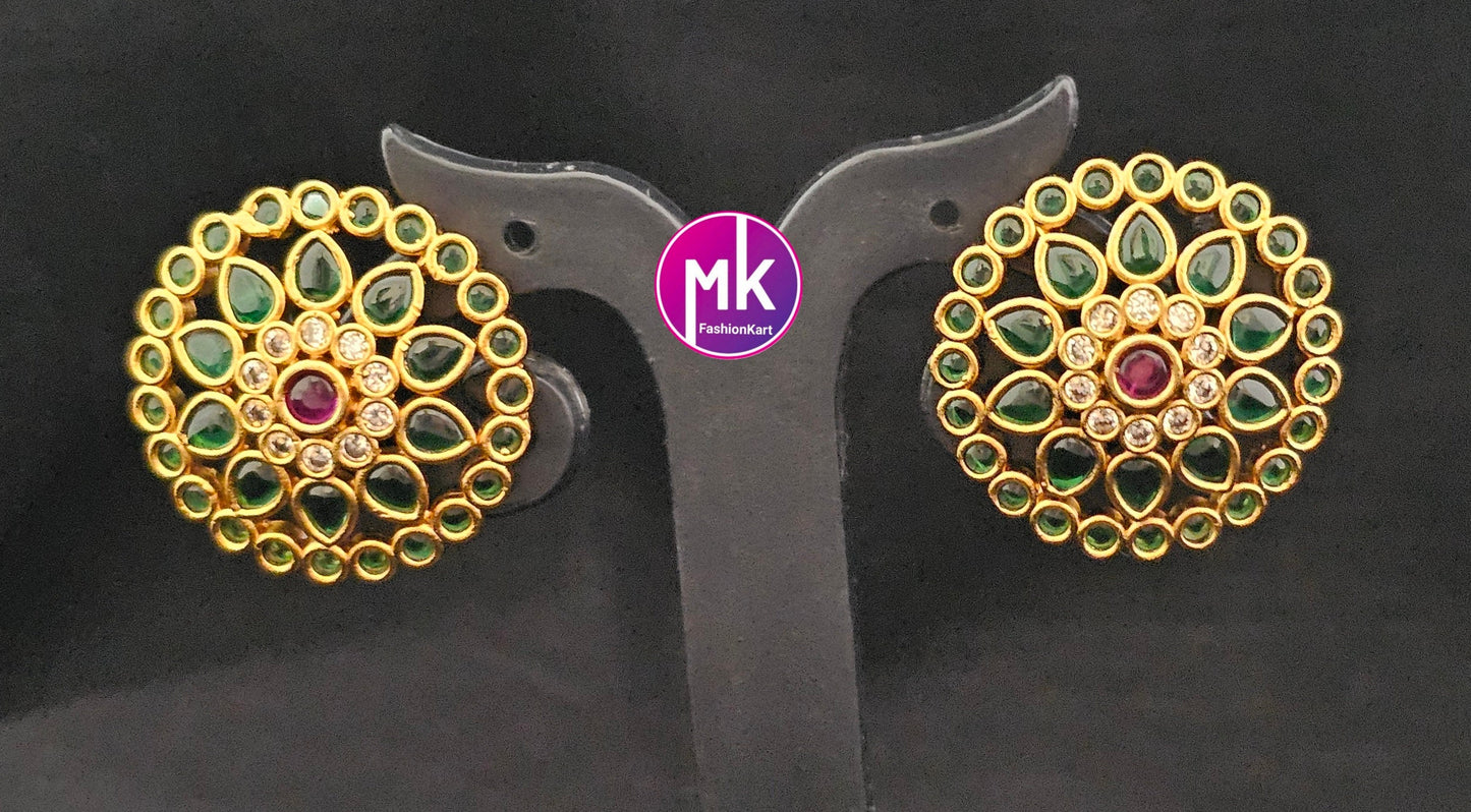Matte Gold finish AD stone big Earrings - Traditional and Trendy Earrings - Partywear Earrings - MK Fashionkart - Fashion Jewelry