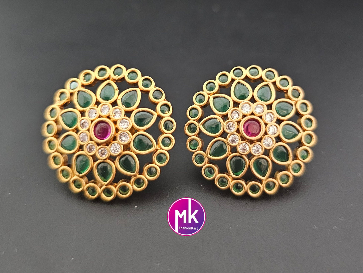 Matte Gold finish AD stone big Earrings - Traditional and Trendy Earrings - Partywear Earrings - MK Fashionkart - Fashion Jewelry