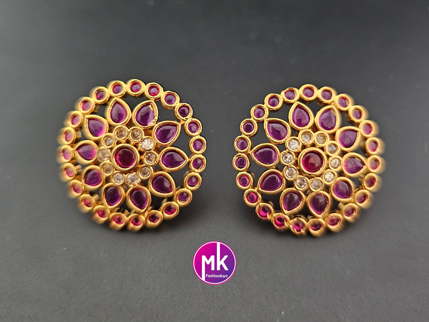 Matte Gold finish AD stone big Earrings - Traditional and Trendy Earrings - Partywear Earrings - MK Fashionkart - Fashion Jewelry