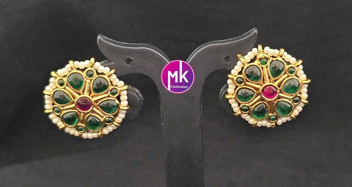 Matte Gold finish AD stone with piroyi pearls Earrings - Traditional and Trendy Earrings - MK Fashionkart - Fashion Jewelry