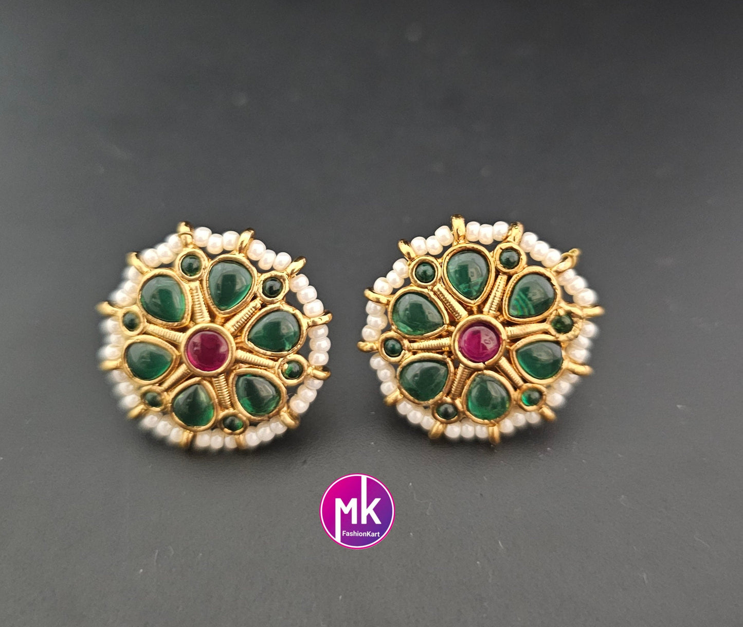 Matte Gold finish AD stone with piroyi pearls Earrings - Traditional and Trendy Earrings - MK Fashionkart - Fashion Jewelry