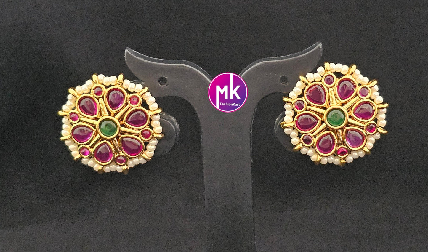 Matte Gold finish AD stone with piroyi pearls Earrings - Traditional and Trendy Earrings - MK Fashionkart - Fashion Jewelry