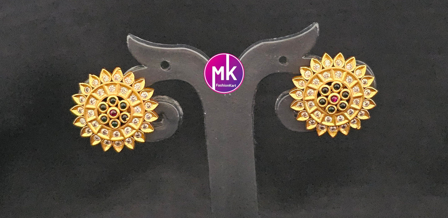 Matte Gold finish AD stone Earrings - Traditional and Trendy Earrings - Partywear Earrings - MK Fashionkart - Fashion Jewelry