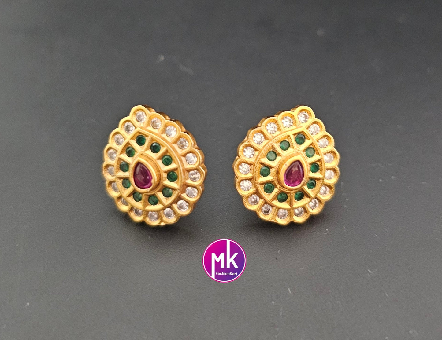 Matte Gold finish AD stone Earrings - Traditional and Trendy Earrings - Partywear Earrings - MK Fashionkart - Fashion Jewelry